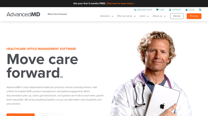 The advancedmd.com homepage, the app these three jobs run in.