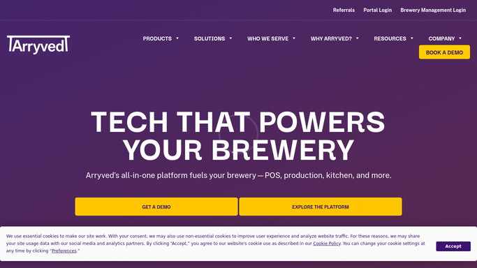 The arryved.com homepage, the app these three jobs run in.