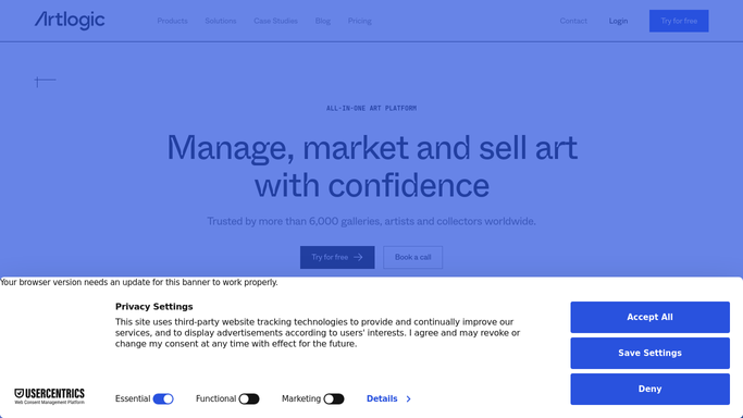 The artlogic.net homepage, the app these three jobs run in.