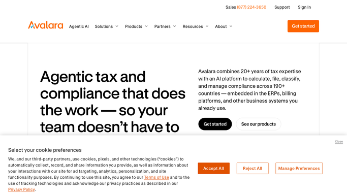 The avalara.com homepage, the app these three jobs run in.