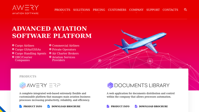The awery.aero homepage, the app these three jobs run in.