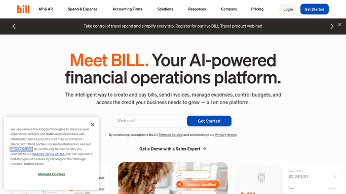 The bill.com homepage, the app these three jobs run in.