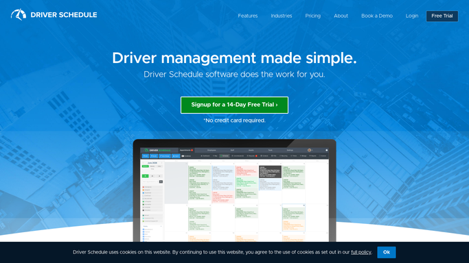 The driverschedule.com homepage, the app these three jobs run in.