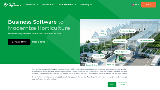 The mprise-agriware.com homepage, the app these three jobs run in.
