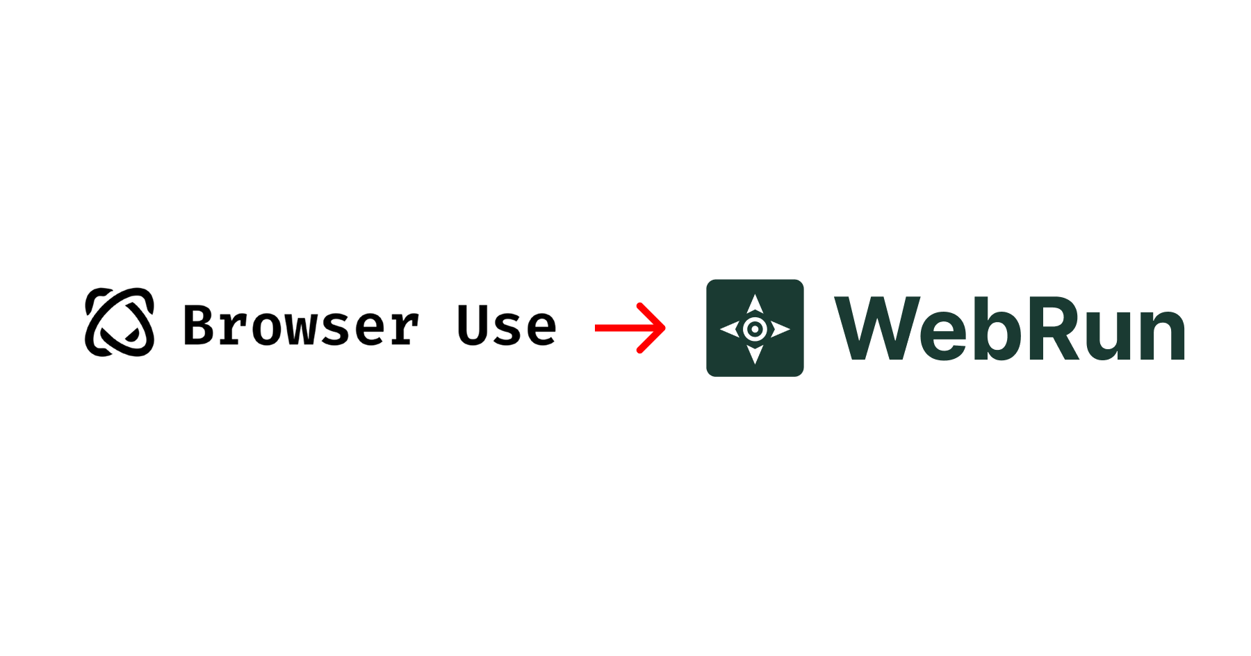 Side-by-side comparison of Browser-use and WebRun showing migration path and performance improvements